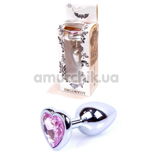 Анальная пробка со светло-розовым кристаллом Exclusivity Jewellery Silver Heart Plug, серебряная