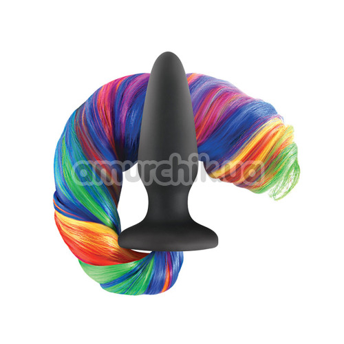 Анальная пробка с радужным хвостом Unicorn Tails Pastel, черная - Фото №1