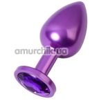 Анальна пробка з фіолетовим кристалом Toyfa Metal Heart 717008-44, фіолетова - Фото №1