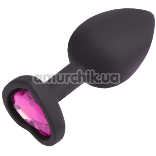 Анальна пробка з рожевим кристалом Silicone Jewelled Butt Plug Heart Small, чорна
