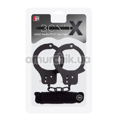 Бондажний набір BondX Metal Handcuffs & Love Rope, чорний