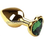 Анальная пробка с зеленым кристаллом SWAROVSKI Gold Heart Emerald, золотая - Фото №1