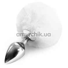 Анальная пробка с белым хвостиком Art Of Sex Metal Butt Plug Rabbit Tail M, серебряная - Фото №1