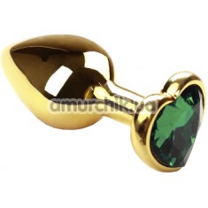 Анальная пробка с зеленым кристаллом SWAROVSKI Gold Heart Emerald, золотая - Фото №1