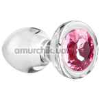 Анальная пробка с розовым кристаллом Adam & Eve Pink Gem Glass Plug Medium, прозрачная - Фото №1