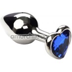 Анальна пробка з синім кристалом SWAROVSKI Silver Heart Sapphire, срібна - Фото №1