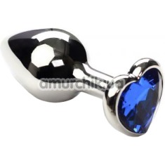 Анальная пробка с синим кристаллом SWAROVSKI Silver Heart Sapphire, серебряная - Фото №1