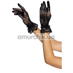 Рукавички Leg Avenue Floral Lace Wristlength Gloves, чорні - Фото №1