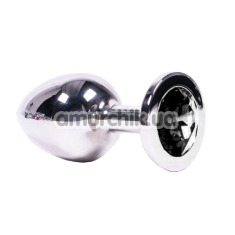 Анальная пробка с черным кристаллом SWAROVSKI Steel Jewel Plug, серебряная - Фото №1