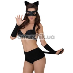 Комплект Catwoman, чорний : шорти + бюстгалтер + маска + обруч з вушками + рукавички - Фото №1