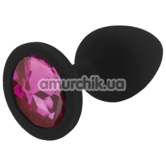 Анальна пробка з рожевим кристалом RelaXxxx Silicone Plug Medium, чорна - Фото №1