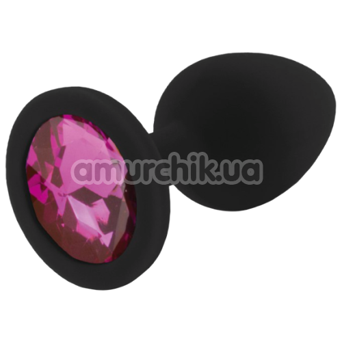 Анальна пробка з рожевим кристалом RelaXxxx Silicone Plug Medium, чорна - Фото №1
