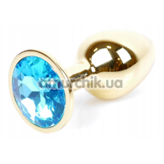 Анальна пробка з блакитним кристалом Exclusivity Jewellery Gold Plug, золота - Фото №1