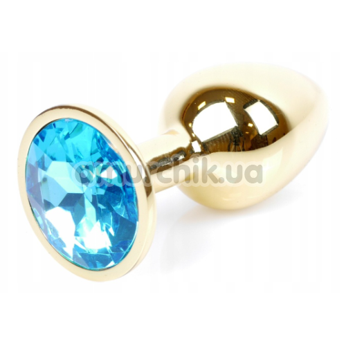 Анальная пробка с голубым кристаллом Exclusivity Jewellery Gold Plug, золотая - Фото №1