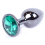 Анальная пробка с зеленым кристаллом Exclusivity Jewellery Dark Silver Plug, серебряная - Фото №1