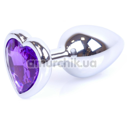 Анальная пробка с фиолетовым кристаллом Exclusivity Jewellery Silver Heart Plug, серебряная