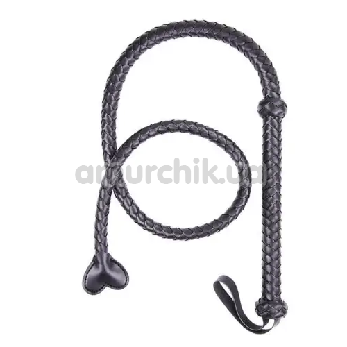 Плеть DS Fetish Whip Long с наконечником - сердцем, черная - Фото №1