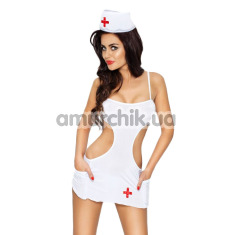 Костюм медсестри Passion Akkie білий: сукня + чепчик + трусики-стрінги - Фото №1