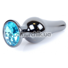 Анальна пробка з блакитним кристалом Boss Series Exclusivity Jewellery Dark Silver Plug, срібна - Фото №1