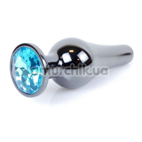 Анальная пробка с голубым кристаллом Boss Series Exclusivity Jewellery Dark Silver Plug, серебряная - Фото №1