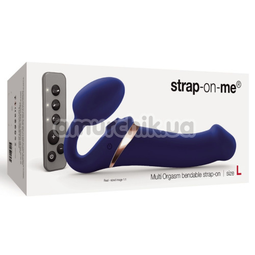 Безремневой страпон с вибрацией Strap-On-Me Multi Orgasm Bendable Strap-On L, синий