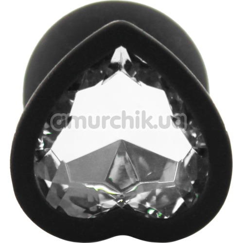 Анальна пробка з прозорим кристалом Silicone Jewelled Butt Plug Heart Small, чорна