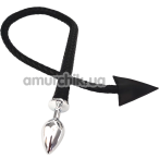 Анальная пробка с черным хвостом-плетью Metal Anal Plug With Whip Diablo Tail, серебряная - Фото №1