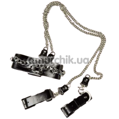 Нашийник з фіксаторами для рук DS Fetish Silver With Chain, чорний - Фото №1