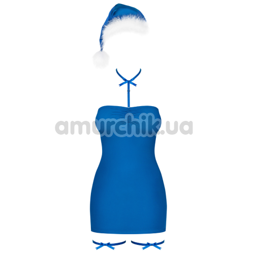 Костюм Санти Obsessive Kissmas блакитний: сукня + шапка + чокер + підв'язки