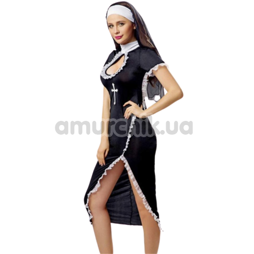 Костюм монашки JSY Nun Costume 6125 черный: платье + головной убор + трусики