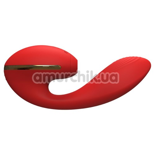 Симулятор орального секса для женщин с вибрацией и подогревом KissToy Tina, красный - Фото №1