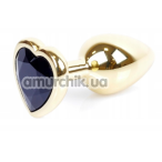 Анальная пробка с черным кристаллом Exclusivity Jewellery Gold Heart Plug, золотая - Фото №1