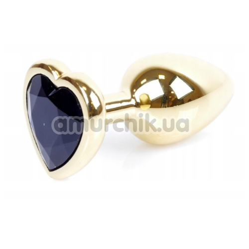 Анальная пробка с черным кристаллом Exclusivity Jewellery Gold Heart Plug, золотая