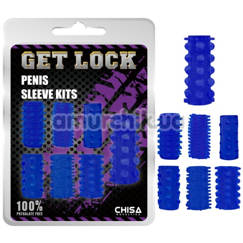 Набір з 7 насадок на пеніс Get Lock Penis Sleeve Kits, синій