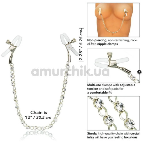 Зажимы для сосков Crystal Chain Nipple Clamps, серебряные