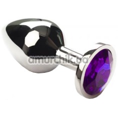 Анальная пробка с фиолетовым кристаллом SWAROVSKI Silver Purple Middle, серебряная - Фото №1