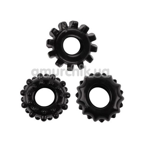 Набор из 3 эрекционных колец GK Power Gear Up Rings, черный - Фото №1