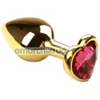 Анальная пробка с розовым кристаллом SWAROVSKI Gold Heart Pink-Rhodolite, золотая - Фото №1