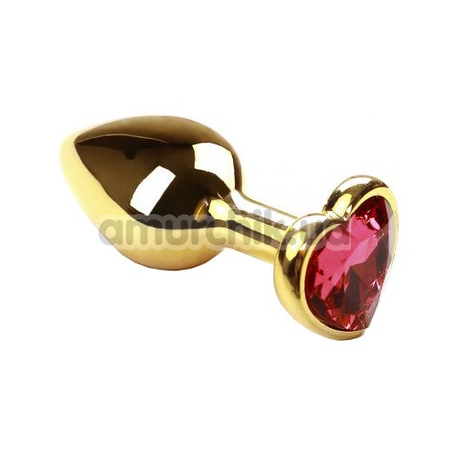 Анальная пробка с розовым кристаллом SWAROVSKI Gold Heart Pink-Rhodolite, золотая