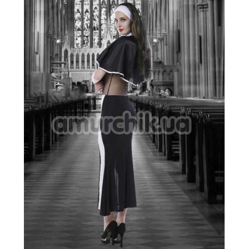 Костюм монашки JSY Nun Costume 6035 чорно-білий: сукня + головний убір + накидка