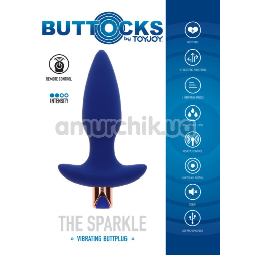 Анальная пробка с вибрацией Buttocks The Sparkle, синяя