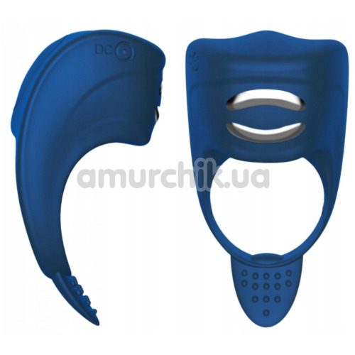 Виброкольцо для члена с электростимуляцией FoxShow Silicone Vibrating Ring With Electro Stim, синее