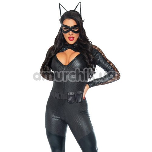 Костюм кошечки Leg Avenue Wicked Kitty, черный: комбинезон + пояс + маска + повязка на голову