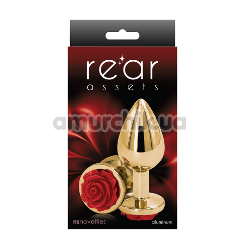 Анальна пробка з червоною трояндою Rear Assets M, золота
