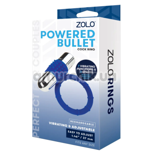 Виброкольцо для члена Zolo Powered Bullet Cock Ring, синее