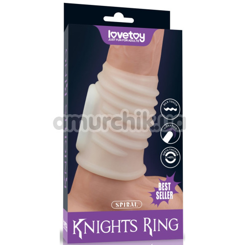 Насадка на пенис с вибрацией Knights Ring Vibrating Spiral, белая