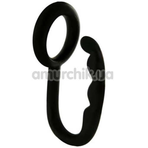 Эрекционное кольцо со стимулятором простаты Mr.Hook, черное - Фото №1