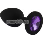 Анальная пробка с фиолетовым кристаллом Loveshop Seamless Butt Plug S, черная - Фото №1