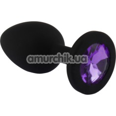 Анальная пробка с фиолетовым кристаллом Loveshop Seamless Butt Plug S, черная - Фото №1