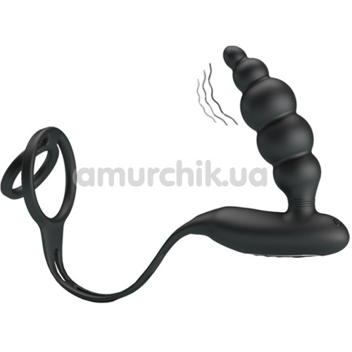 Виброкольцо с анальным стимулятором Pretty Love Vibration Penis Sleeve III, черное